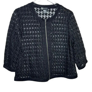 Damee Inc. size small black collarless zip front jacket 3/4 sleeves